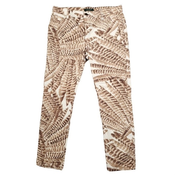 Lauren Ralph Lauren Denim - Lauren Ralph Lauren Petites Cotton Velvet Feather Print Skinny Jeans Size 10P